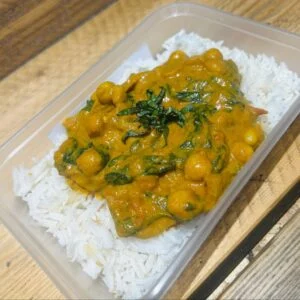 Chickpea & Spinach Curry Served Over Basmati Rice