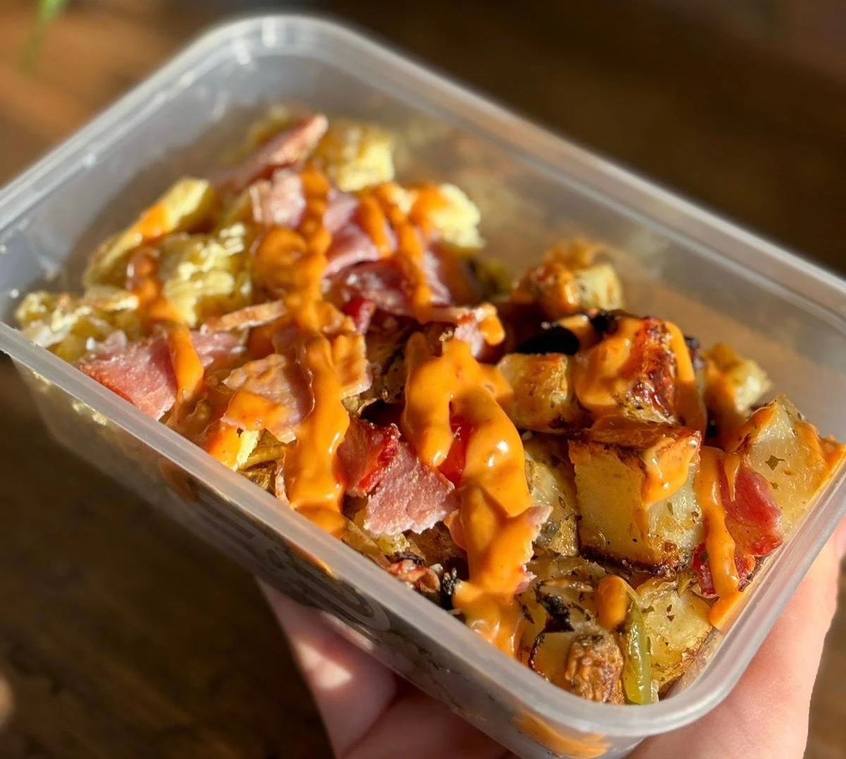 Seasoned Roasties, Scrambled Egg, Bacon & Chipotle