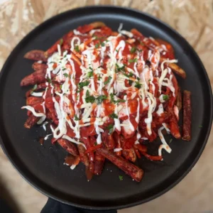 Tandoori Loaded Fries with chicken or halloumi. Smoky spice, high protein, and balanced macros in a bold, Indian-inspired comfort meal.